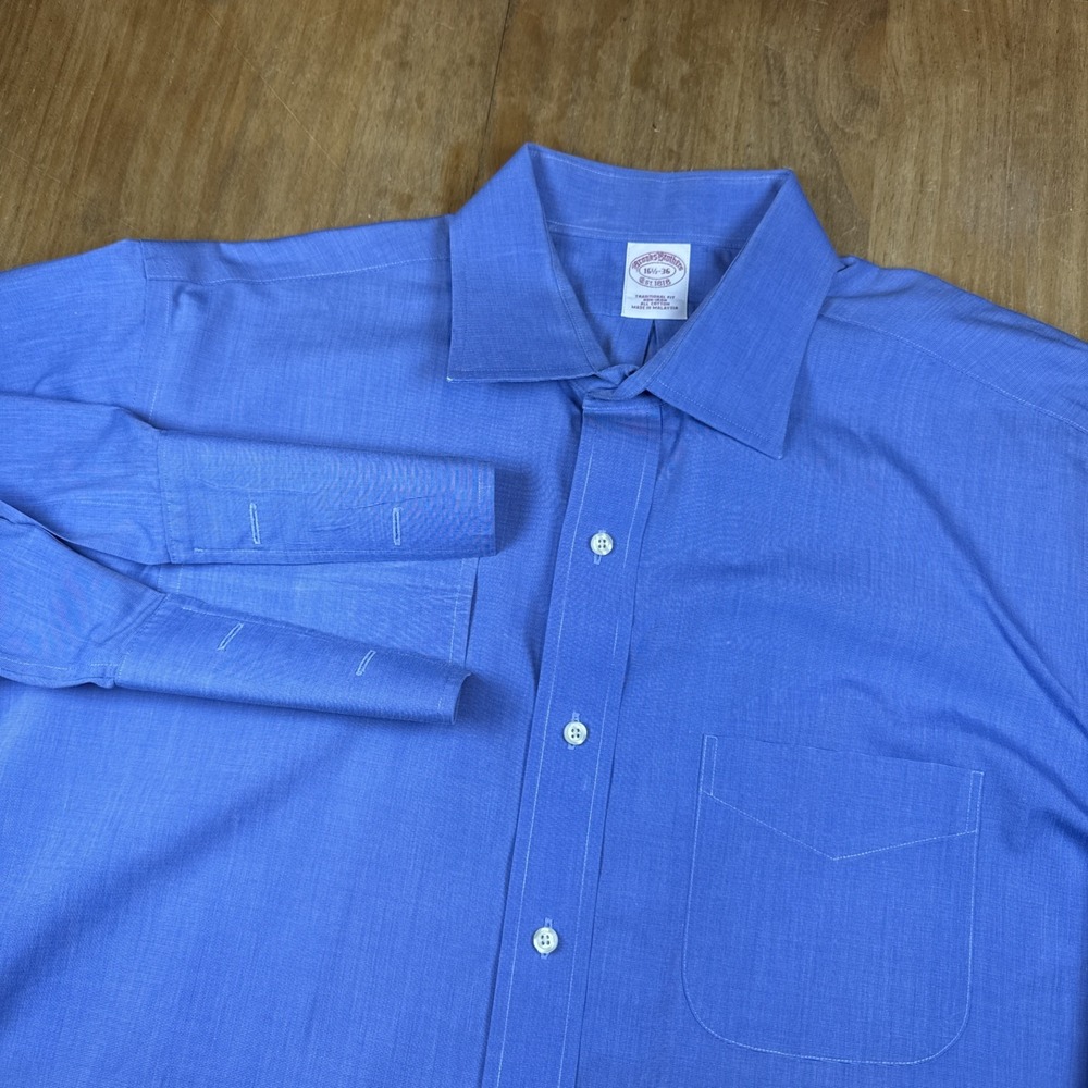 Brooks Brothers Regular Fit Long Sleeve Dress Shirt Men 16.5-36 Blue French Cuff